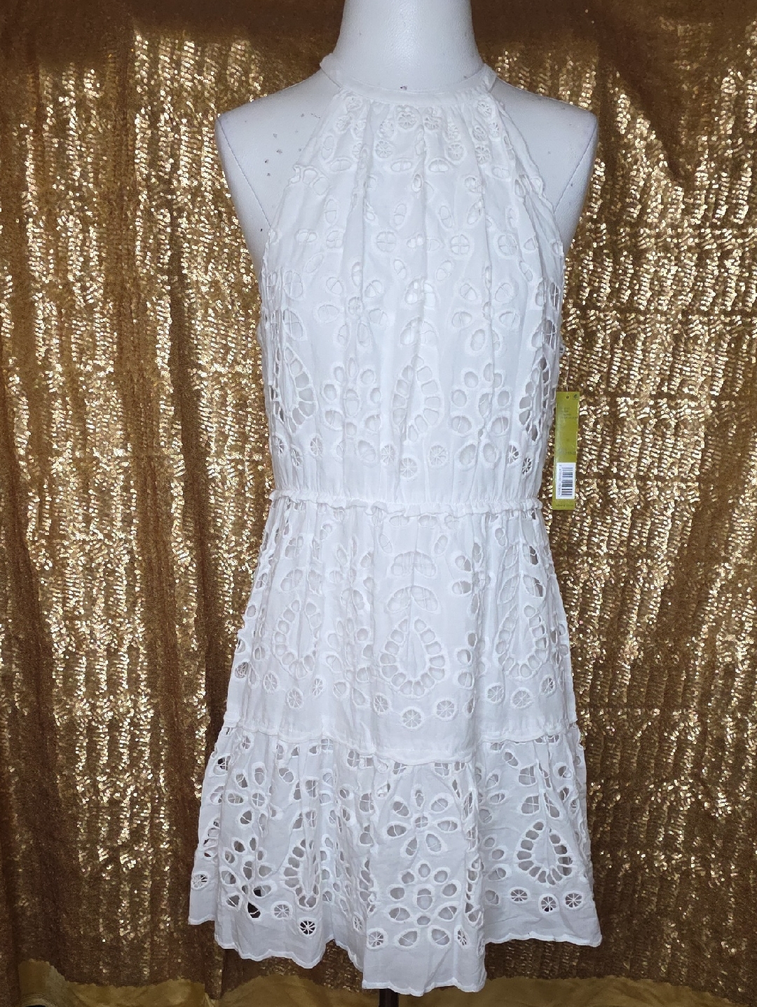 Gianni Bini White Eyelet Halter Mini Dress